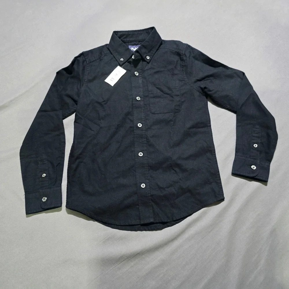 The Children's Place Button Down Shirt Kids Size 7/8 Black Long Sleeve Cotton